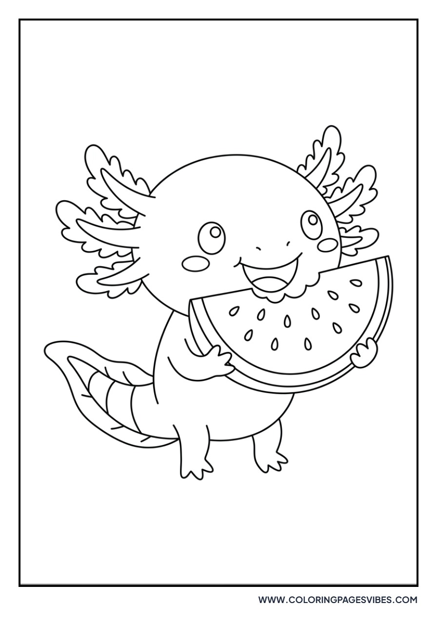 Axolotl Eating Watermelon