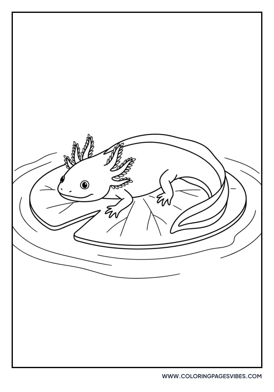 Axolotl Floating on Lily Pad