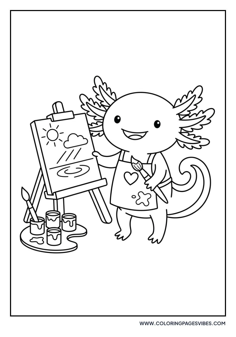 Axolotl Painting on Easel