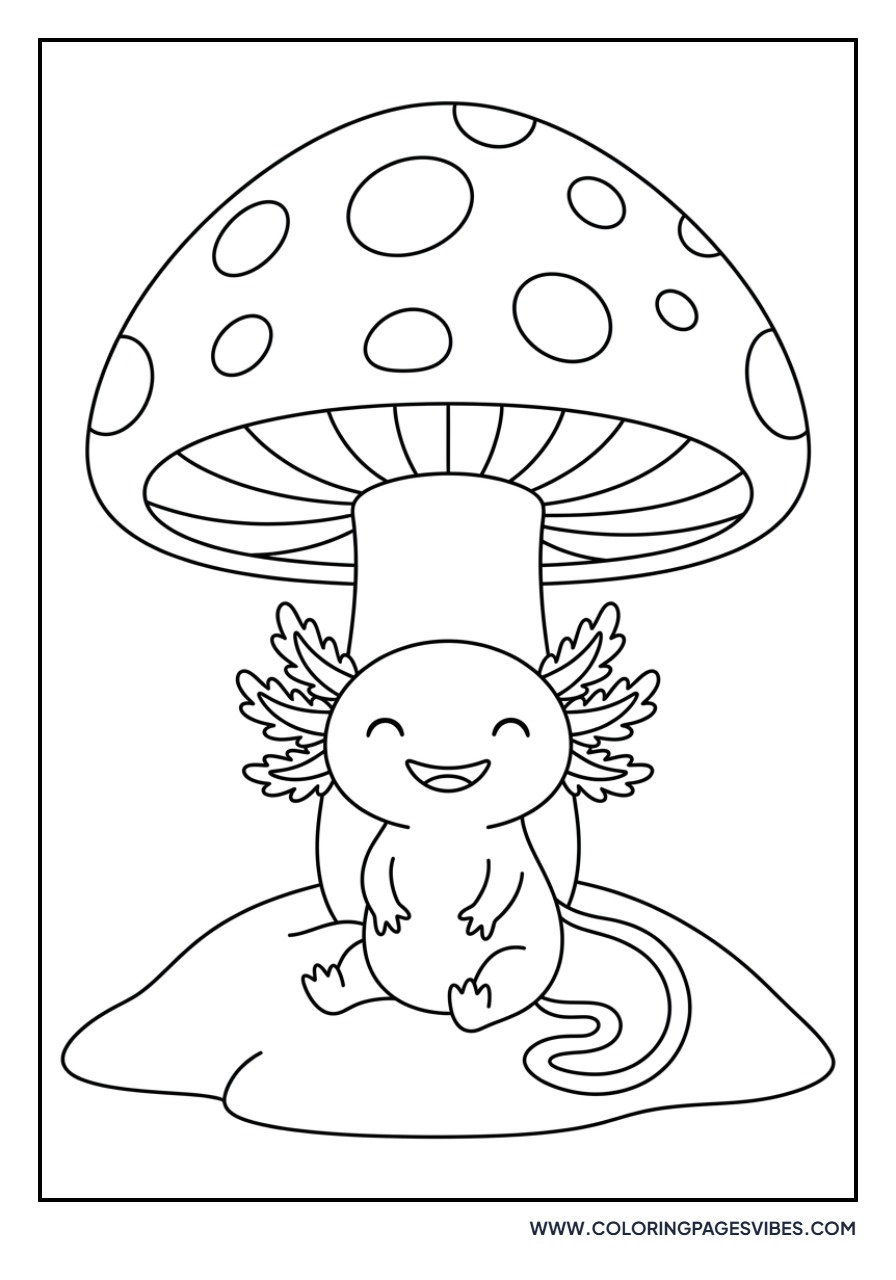 Axolotl Under a Mushroom