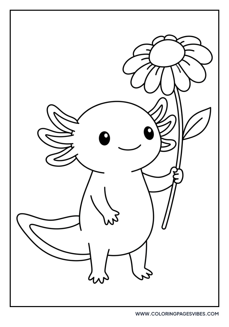 Axolotl with a Flower