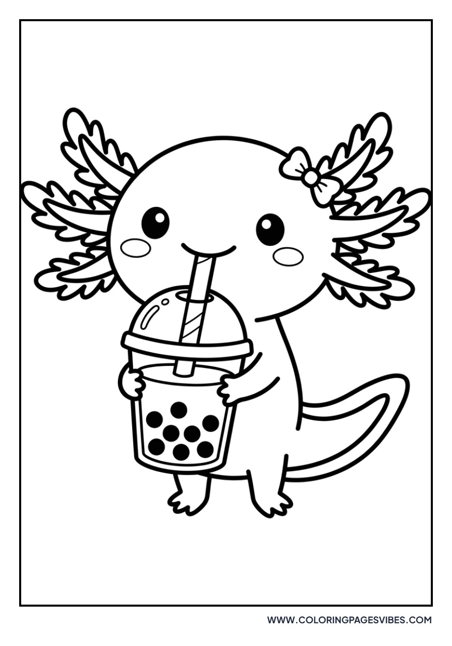 Kawaii Axolotl with Boba