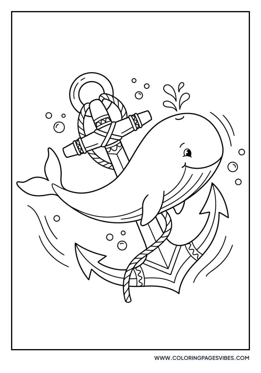 Whale and Anchor Silhouette
