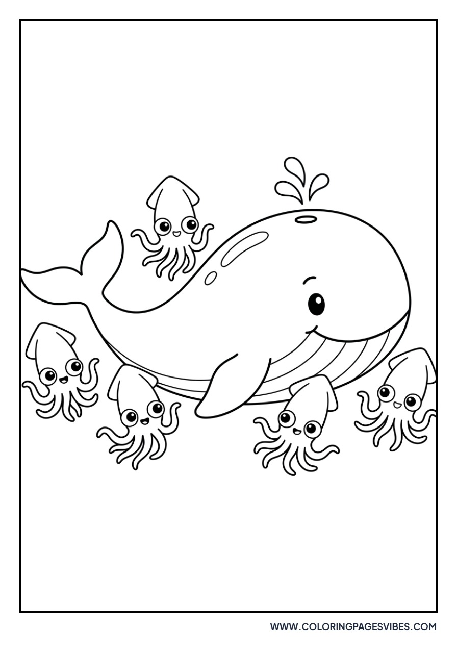 Whale and School of Squid