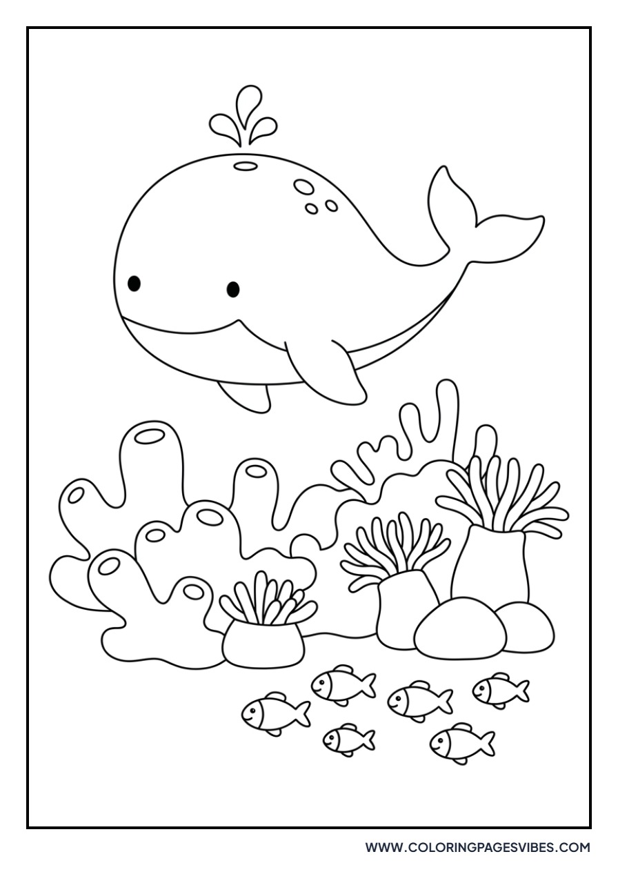 Whale Swimming through Coral