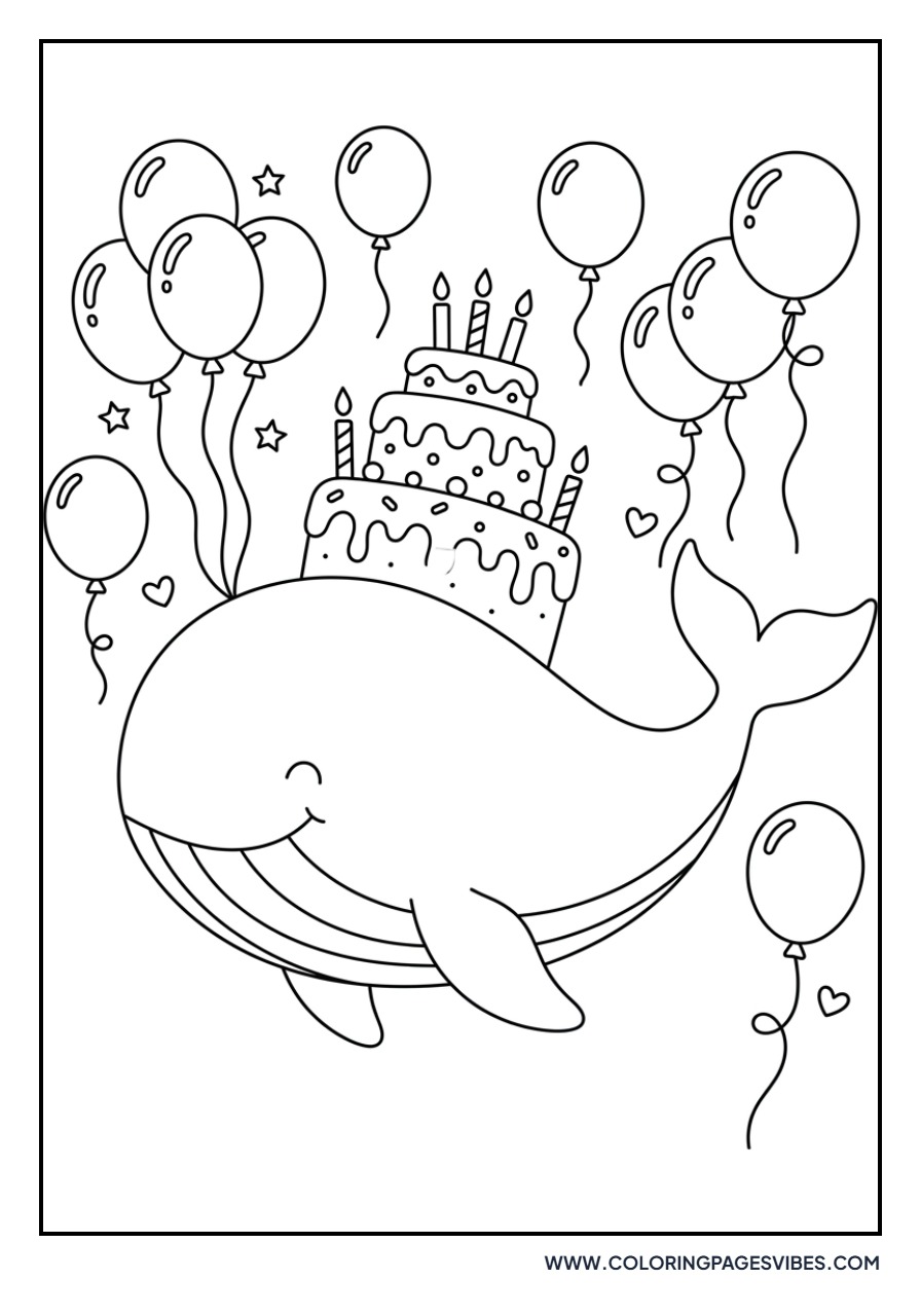 Whale with Balloons and Cake
