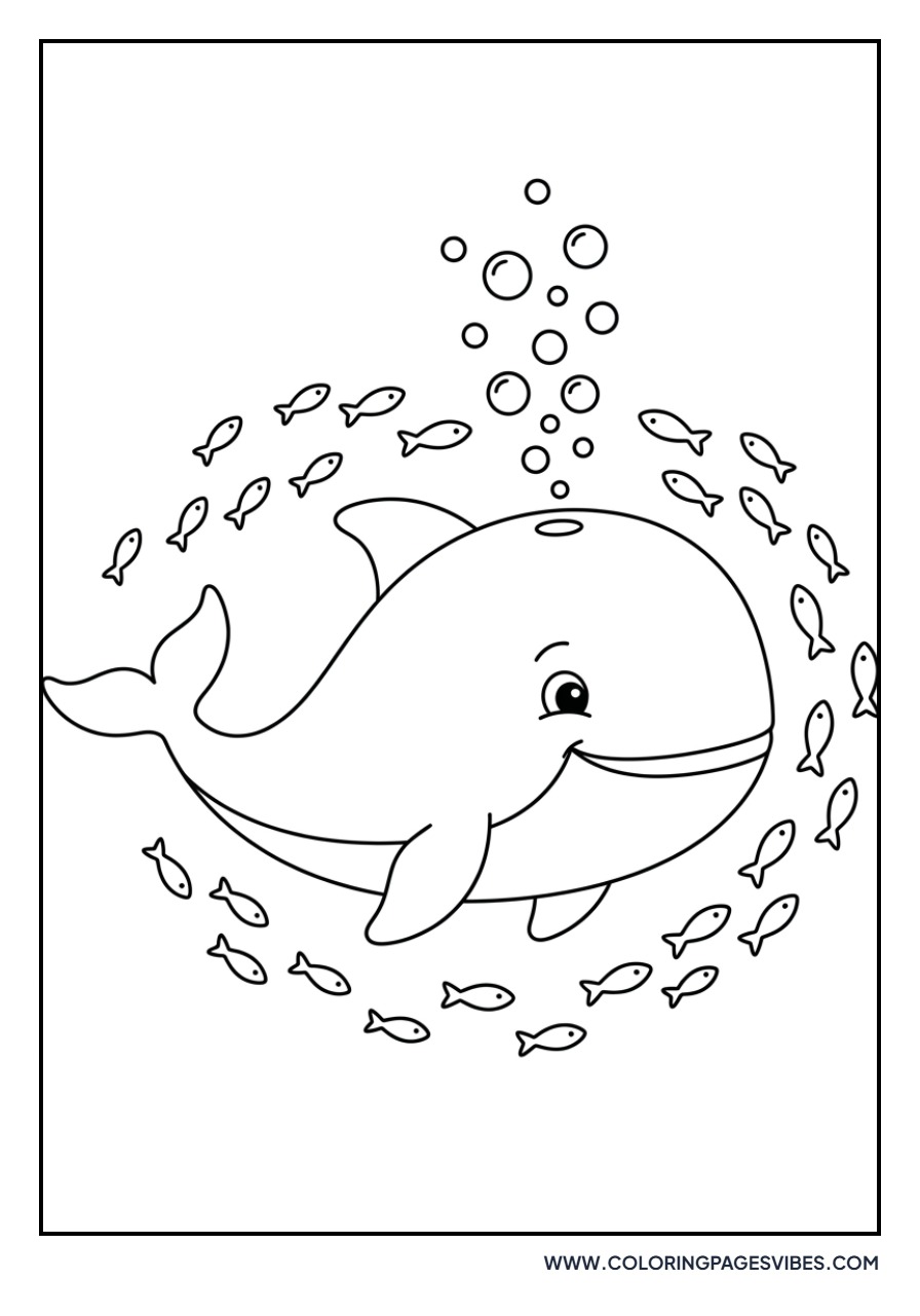 Whale with Bubbles and Fish