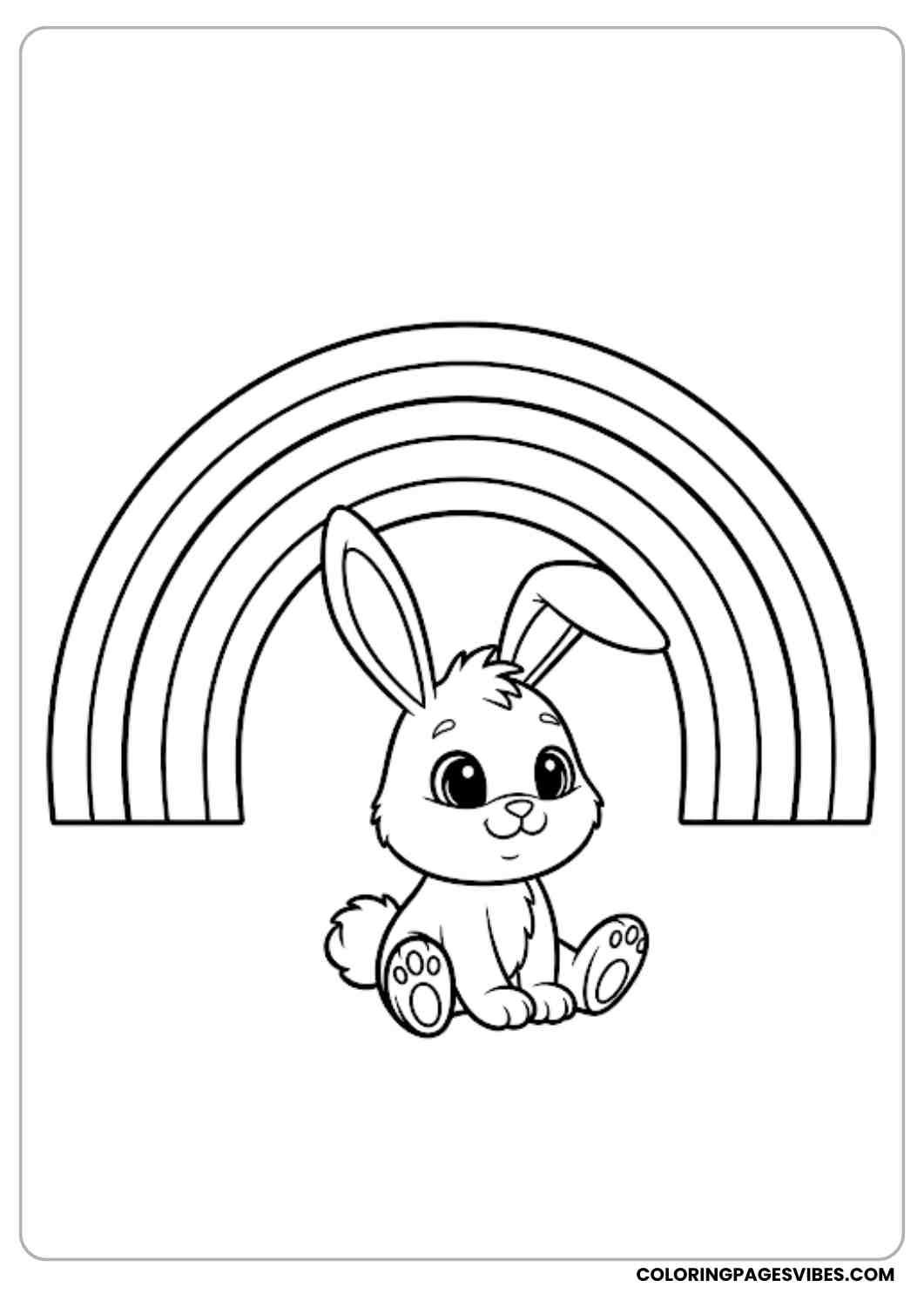 bunny sitting under rainbow coloring page