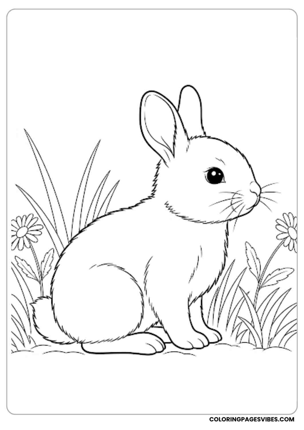 baby rabbit sitting in grass coloring page