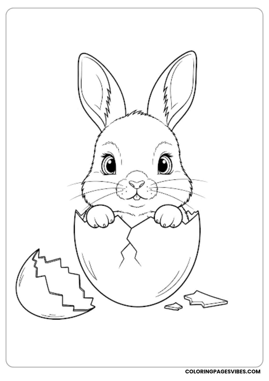 bunny popping out of easter eggshell coloring page
