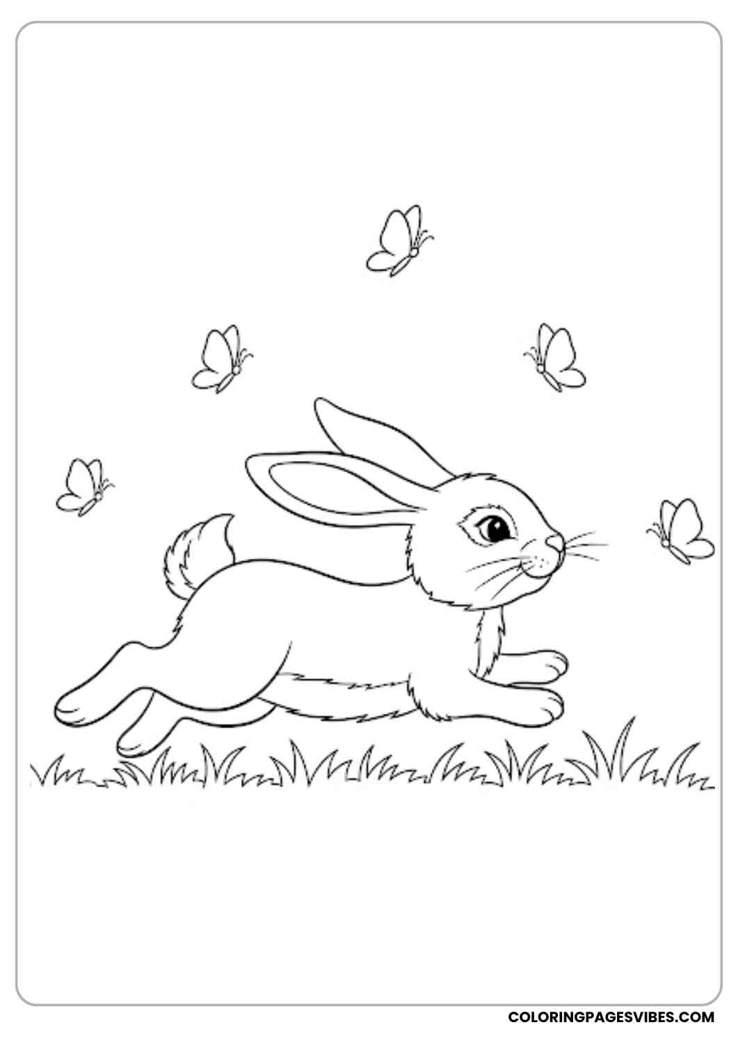 bunny running with butterflies coloring page
