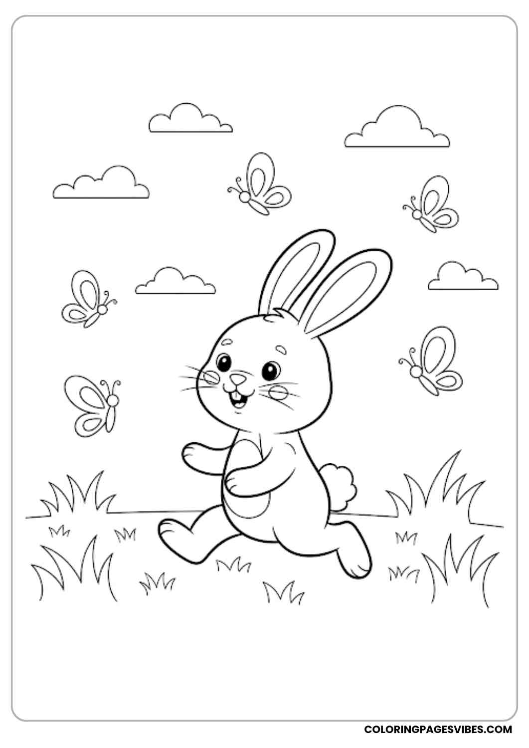 bunny running through grass coloring page