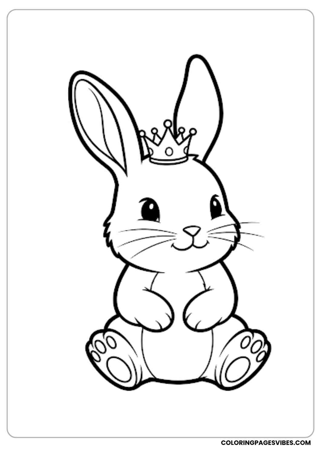 bunny with crown sitting happily coloring page
