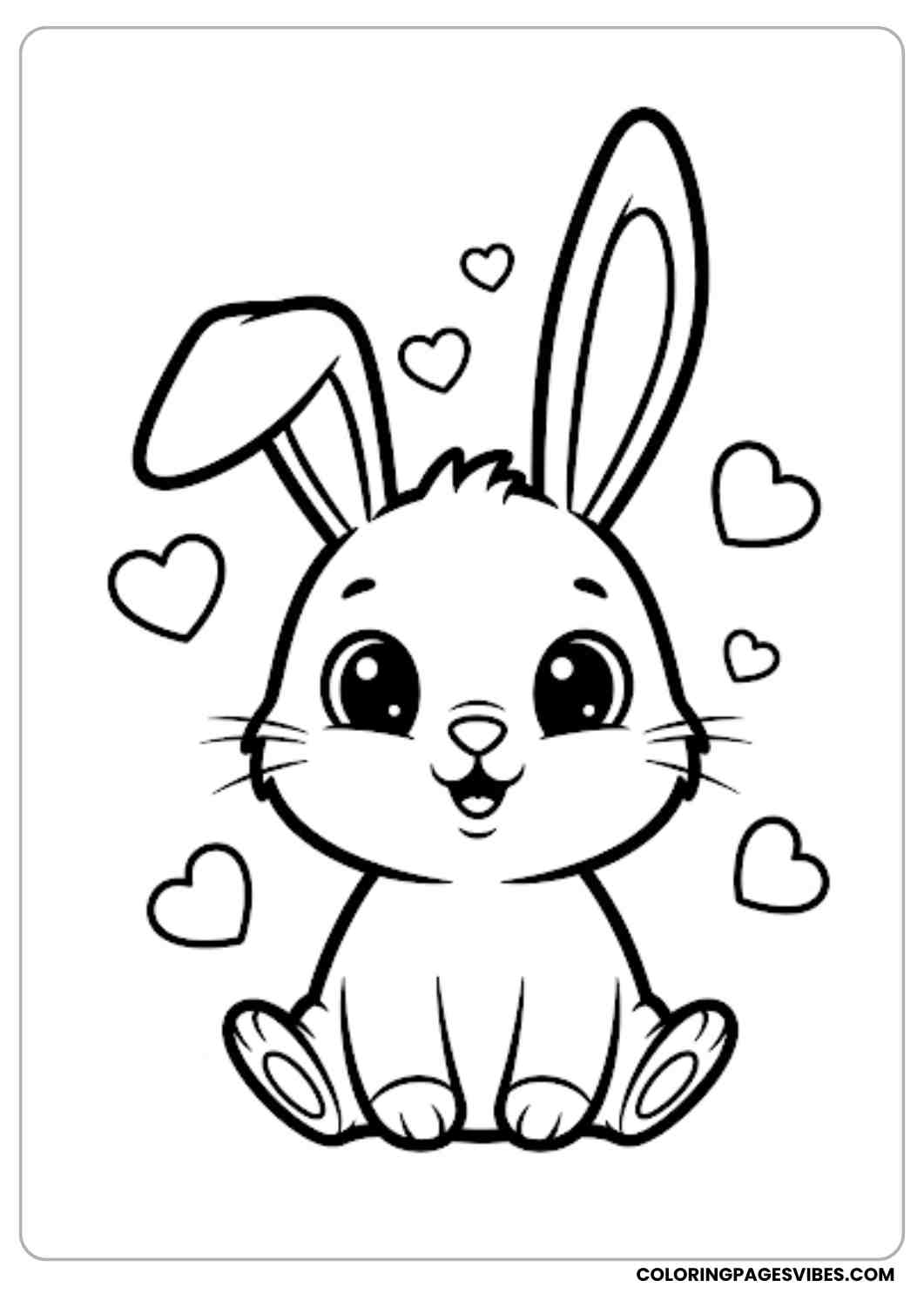 bunny sitting with hearts around coloring page