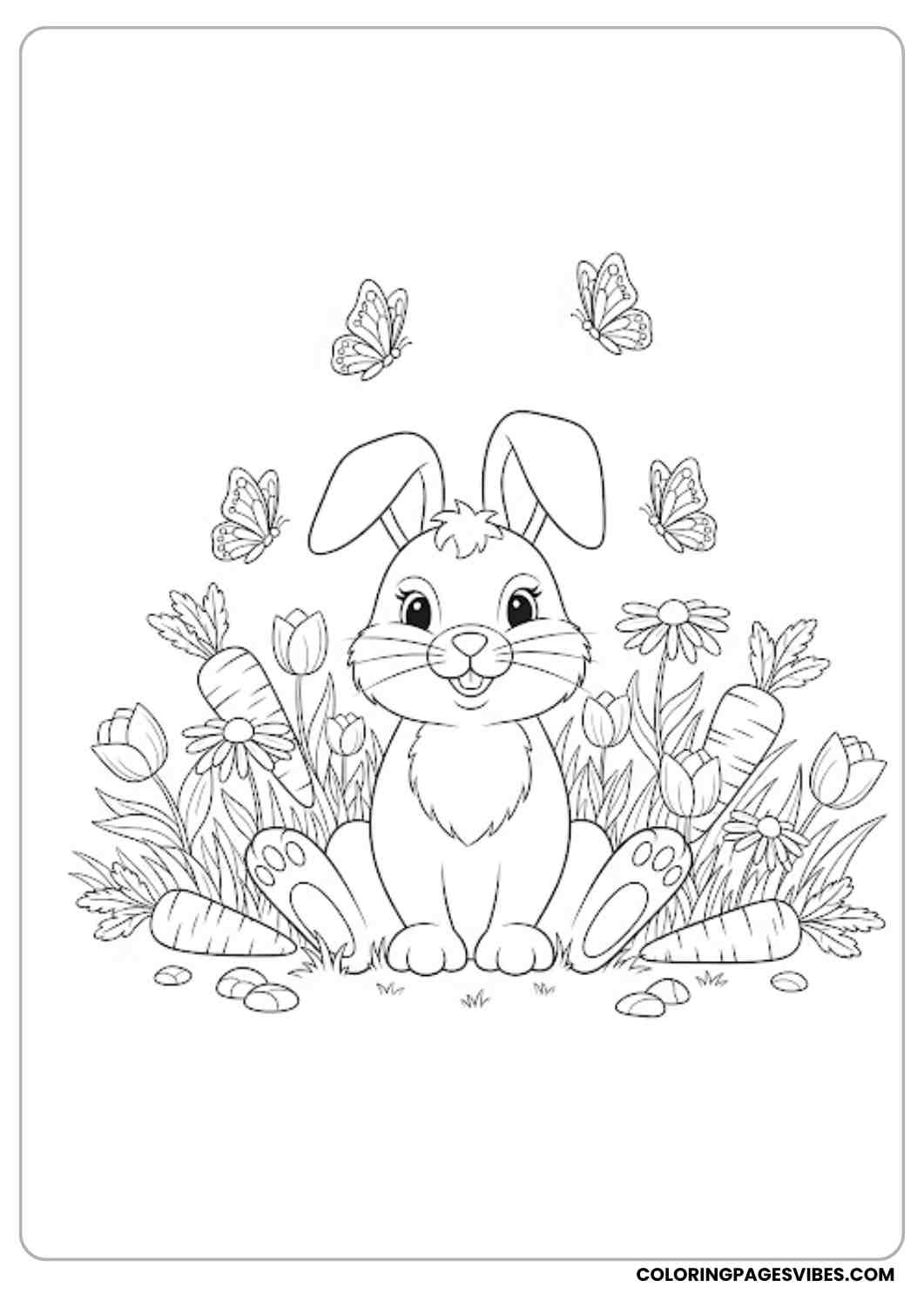 bunny with flowers and butterflies coloring page