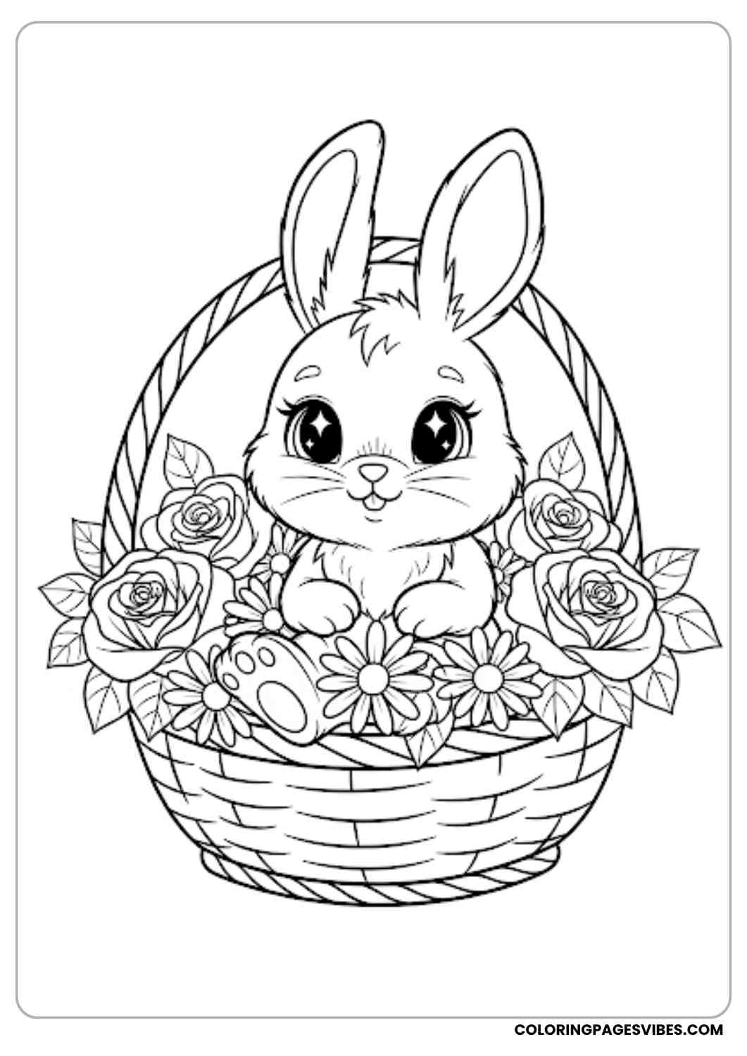 bunny inside flower basket coloring page