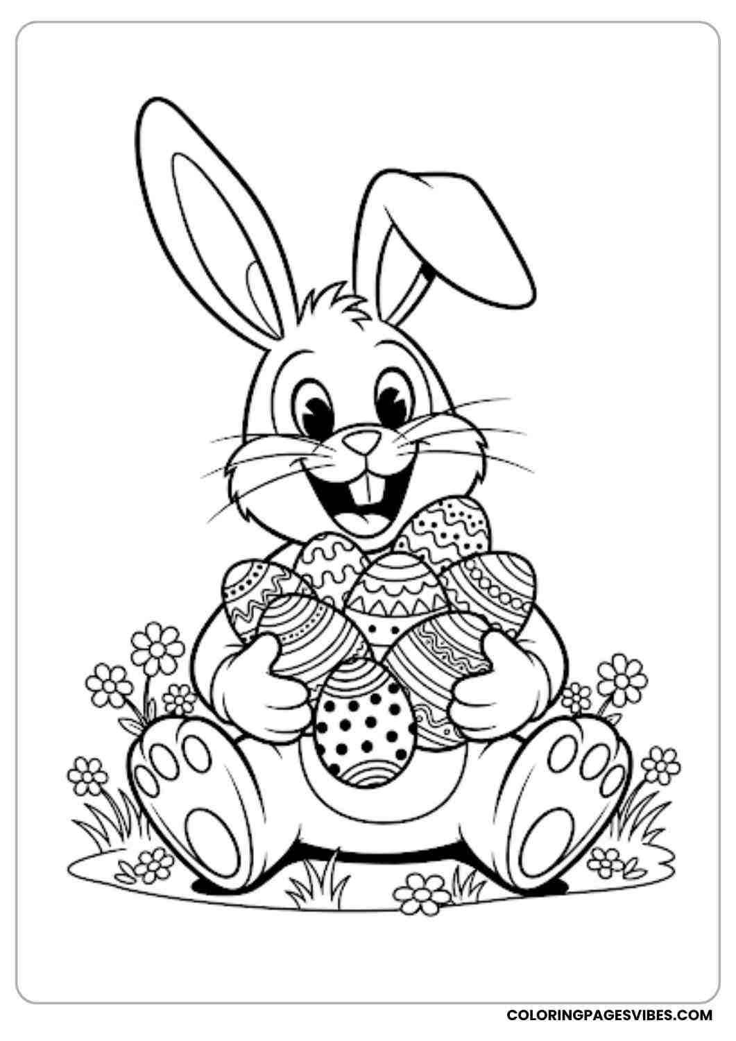 bunny holding easter eggs coloring page