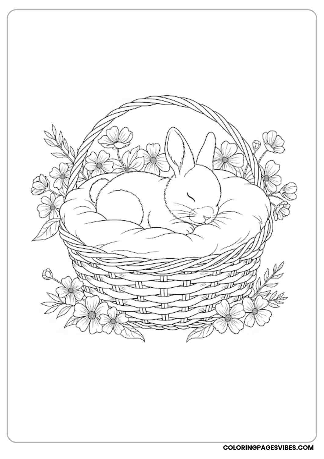 bunny sleeping in basket coloring page