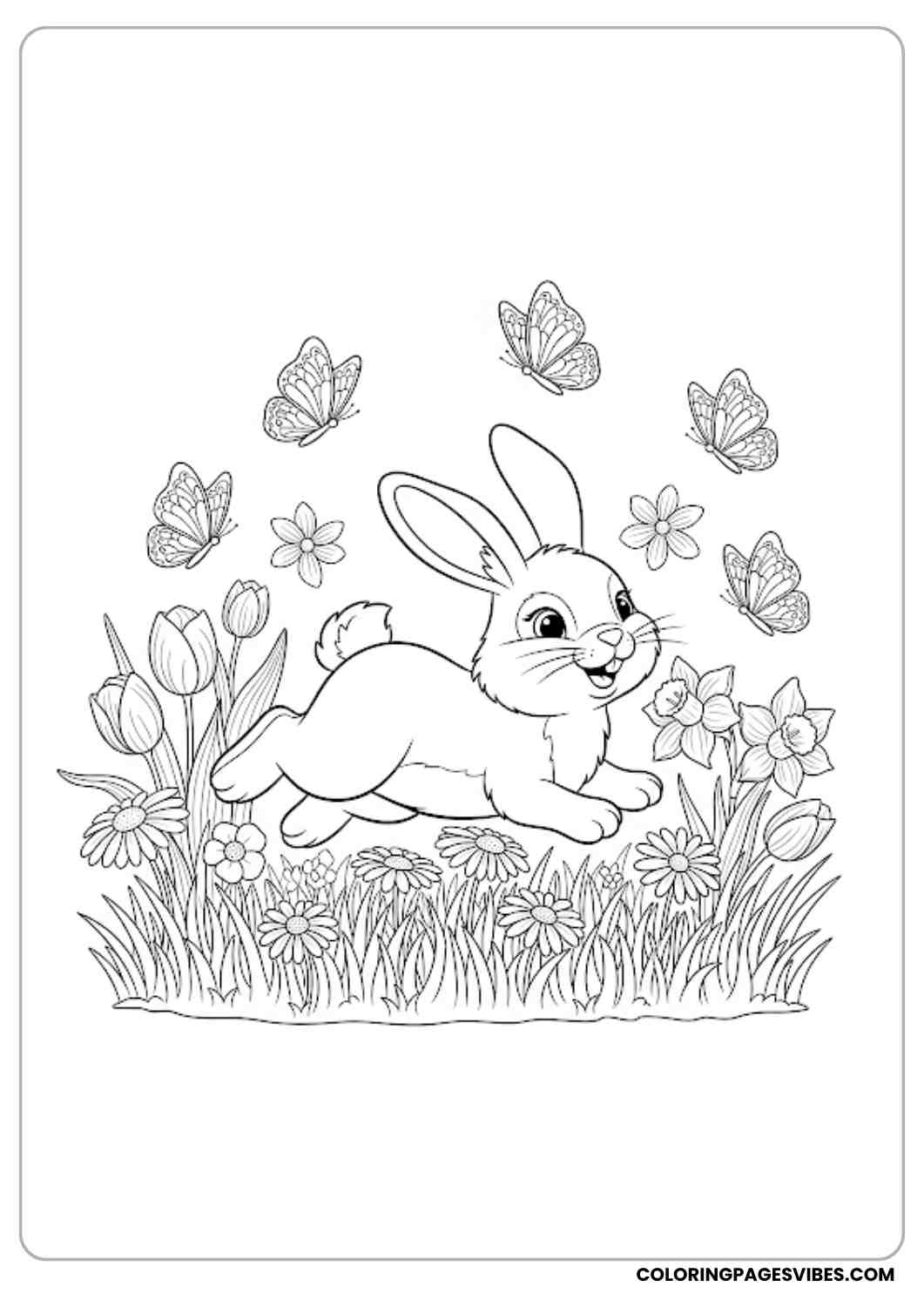 bunny hopping in spring garden coloring page