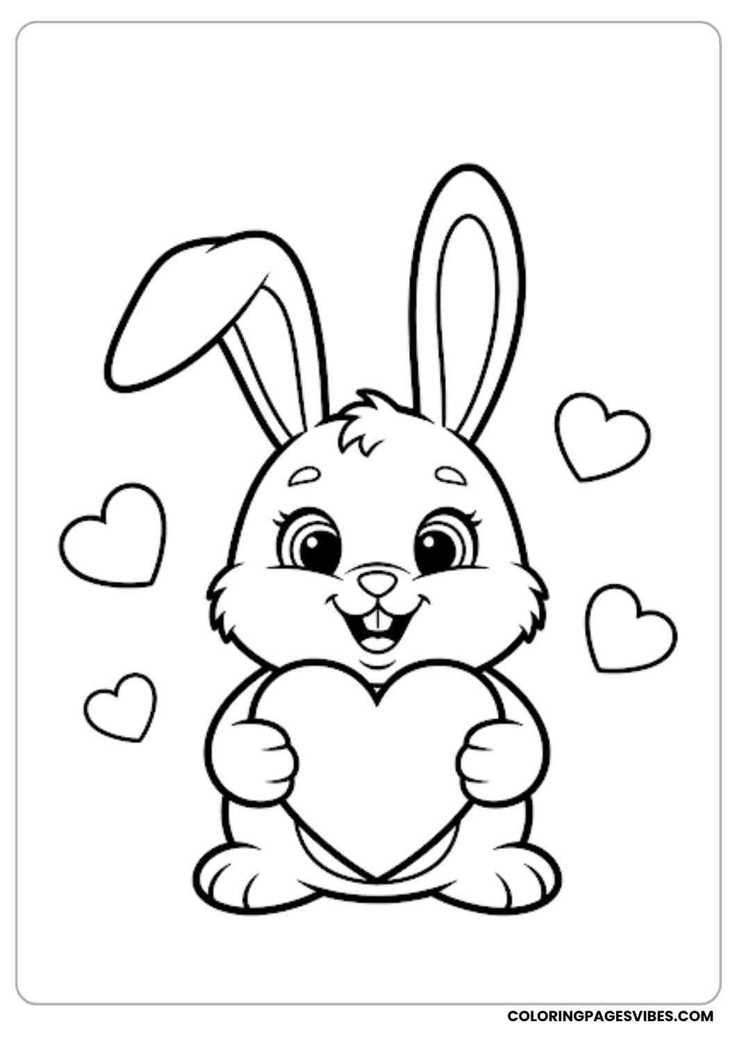 bunny holding big heart with paws coloring page