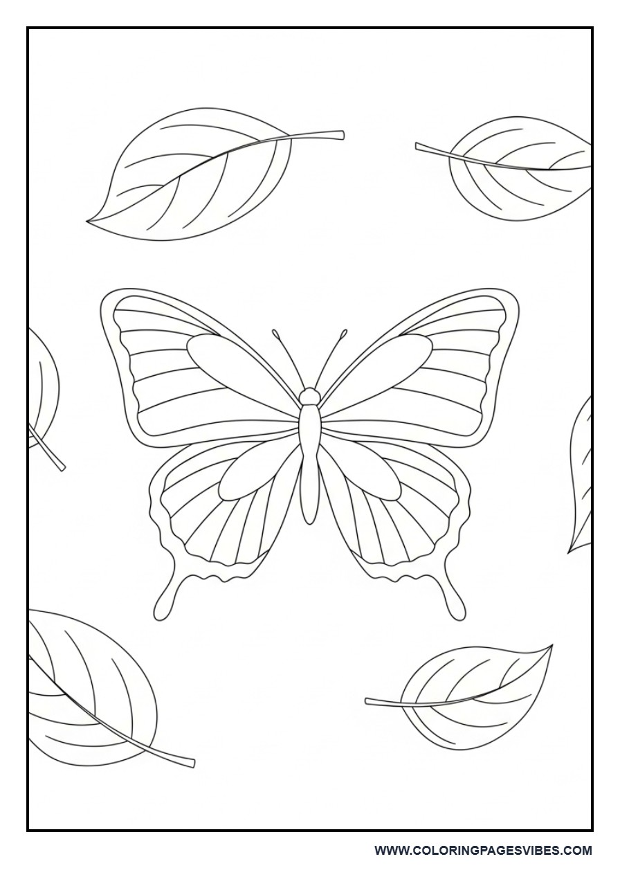 Butterfly with Floating Leaves