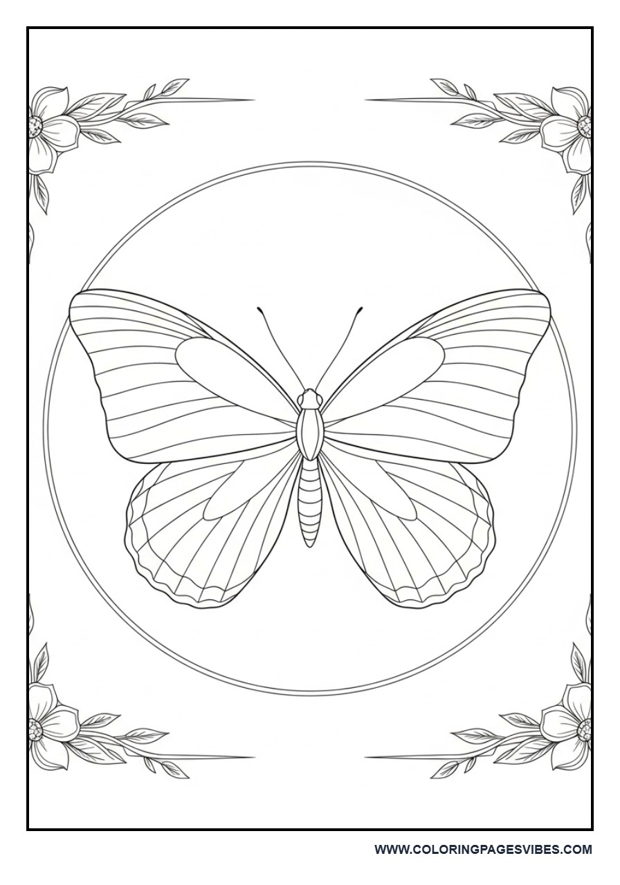 Butterfly with Minimal Floral Frame