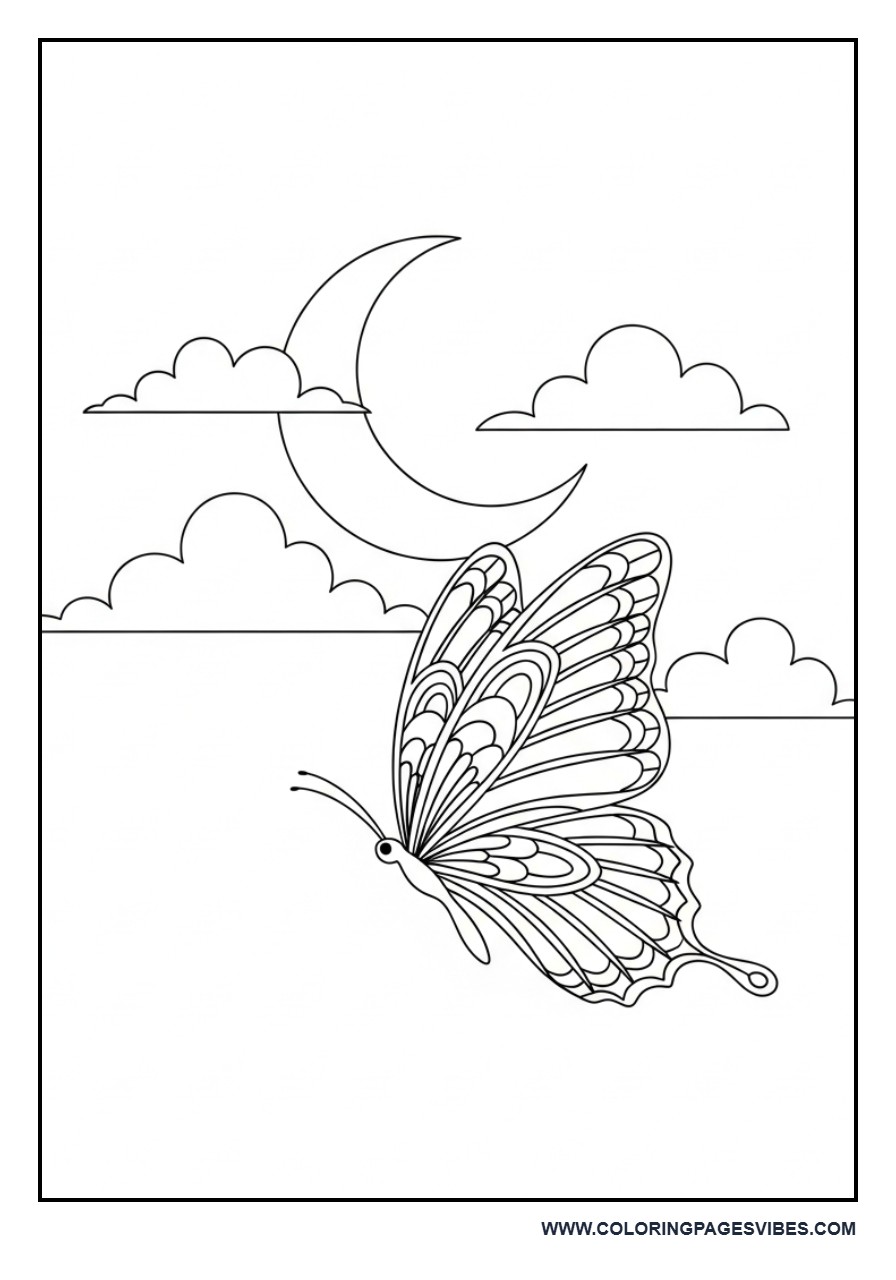 Butterfly with Moon and Clouds