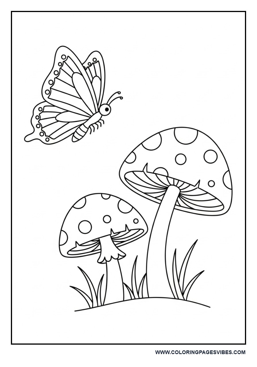 Butterfly with Mushrooms Scene