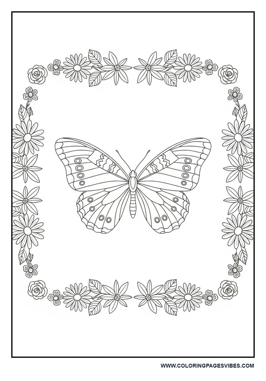 Butterfly with Nature Border