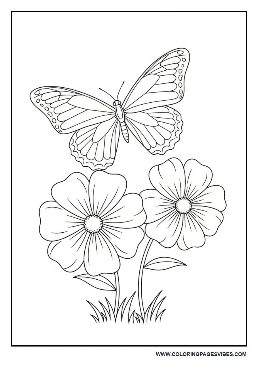 Butterfly with Simple Flower Ground