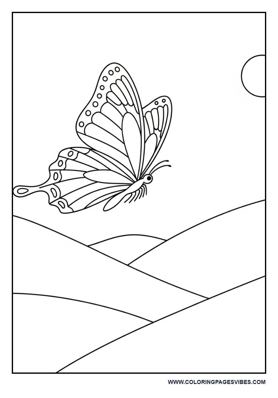 Butterfly with Sun and Hills