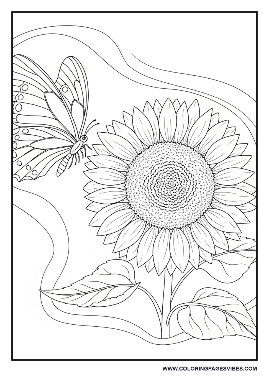 Butterfly with Sunflower Scene