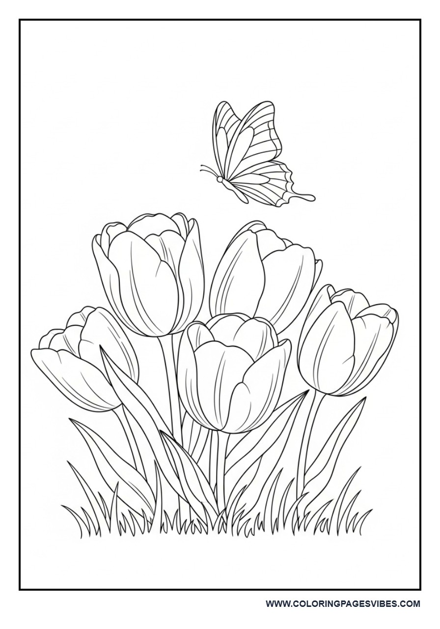 Butterfly with Tulip Flowers
