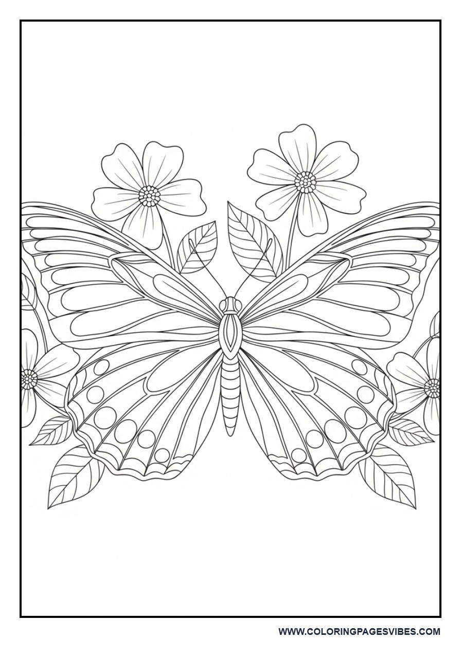 Detailed Butterfly with Nature Elements