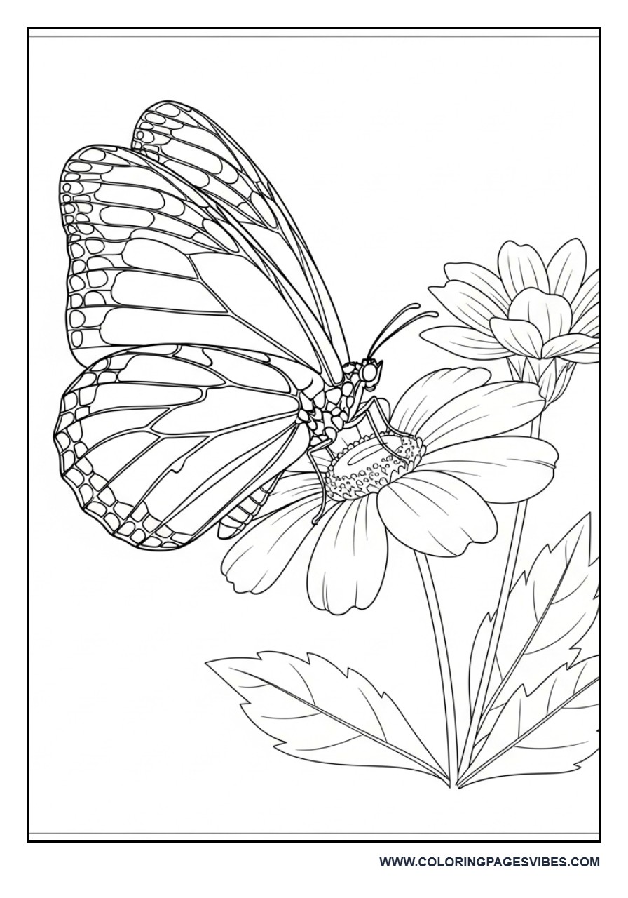 Realistic Monarch Butterfly with Flowers