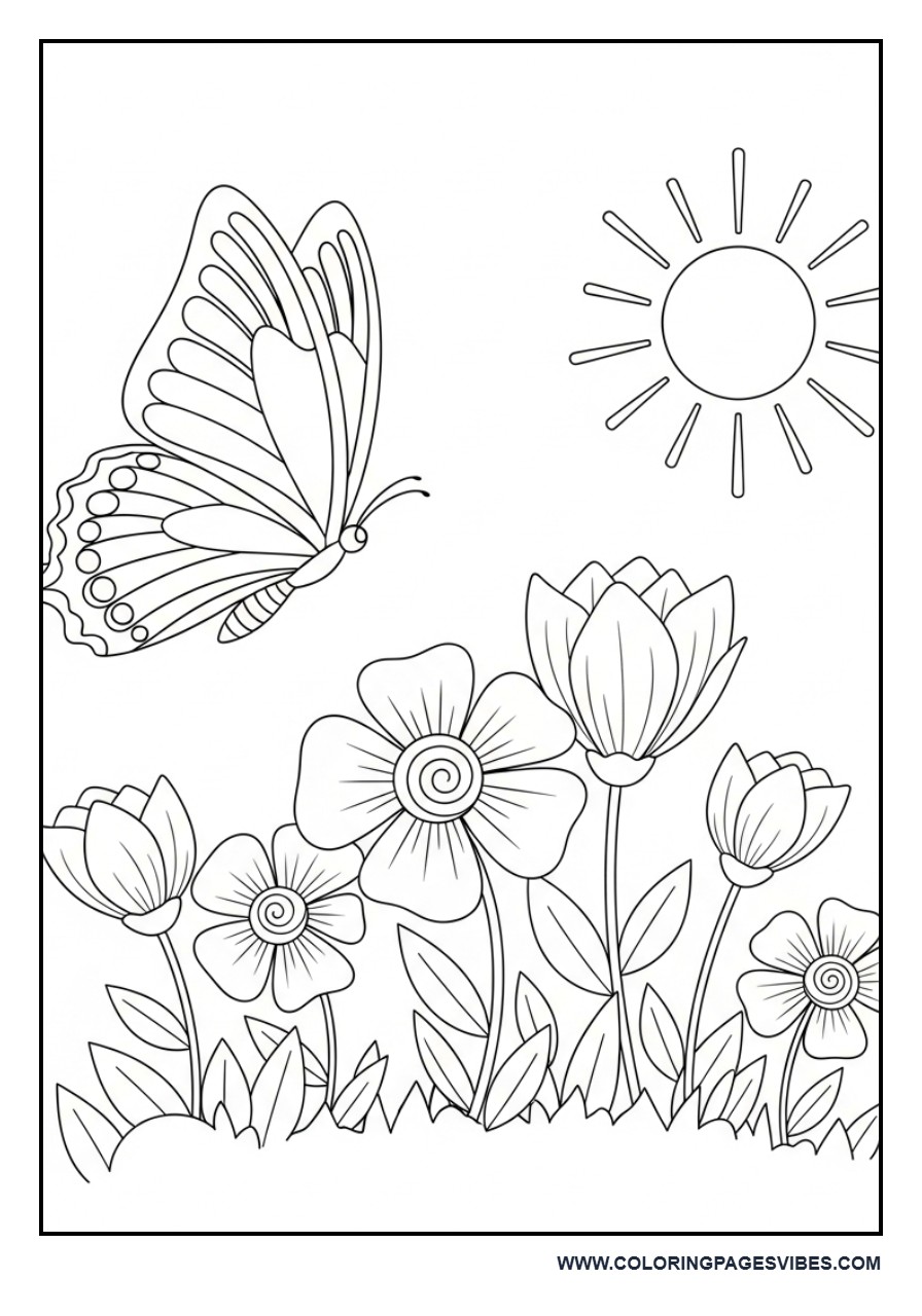 Spring Butterfly Garden Scene