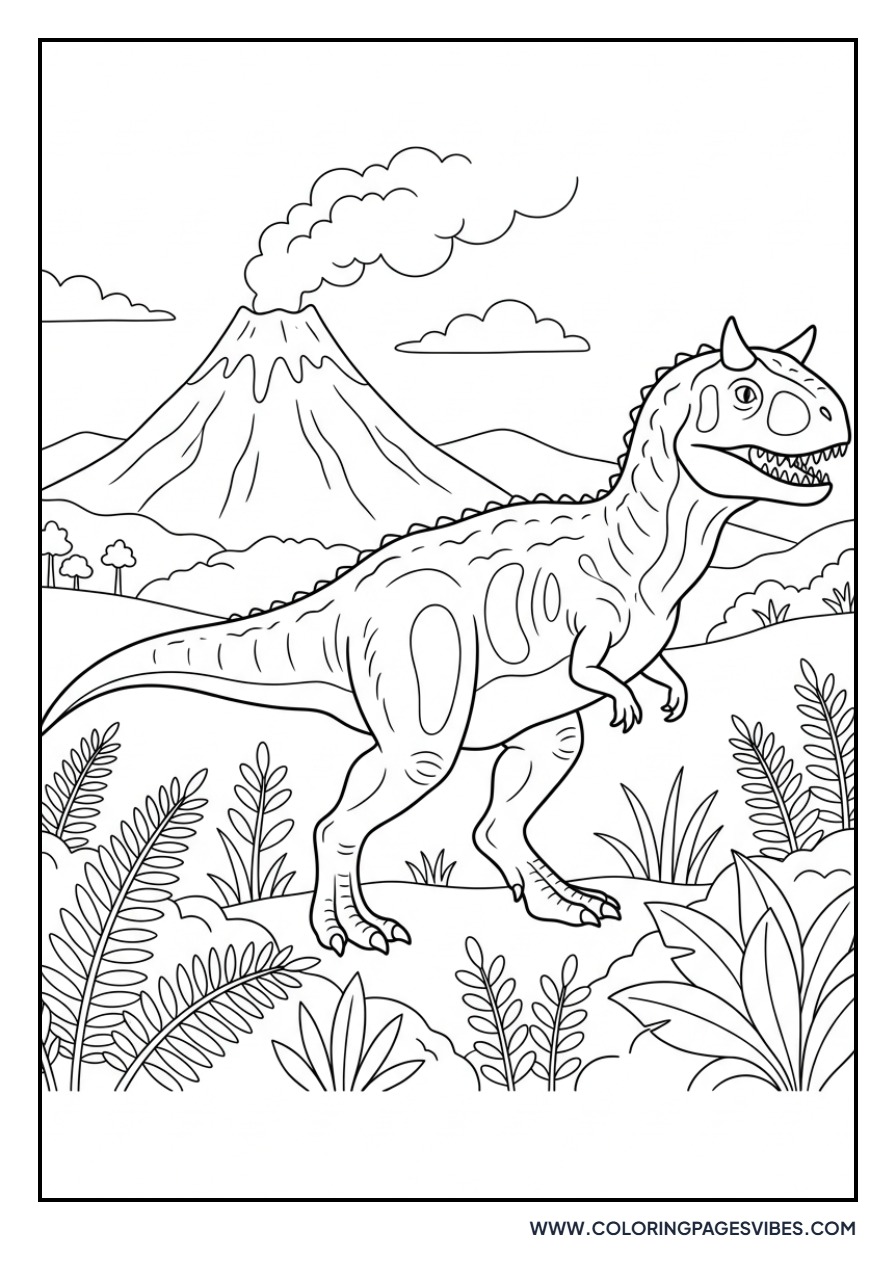 Carnotaurus Near a Volcano