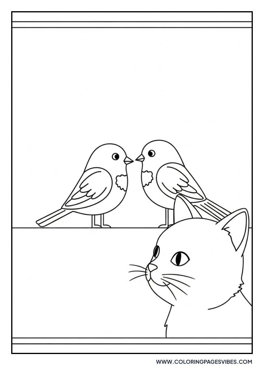Cartoon Cat and Bird