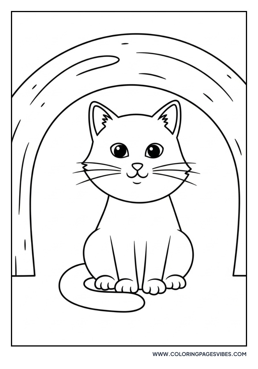 Cartoon Cat and Rainbow