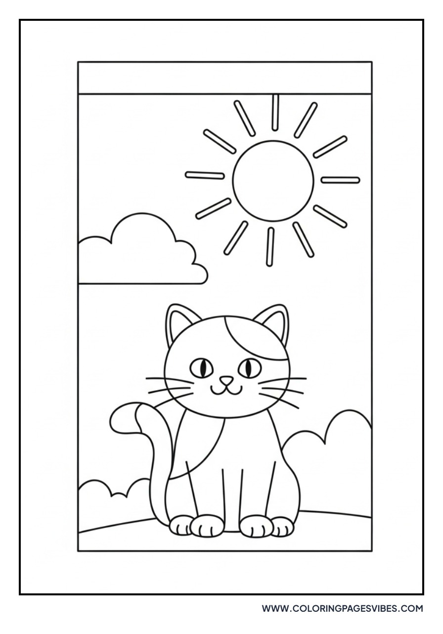 Cartoon Cat and Sun