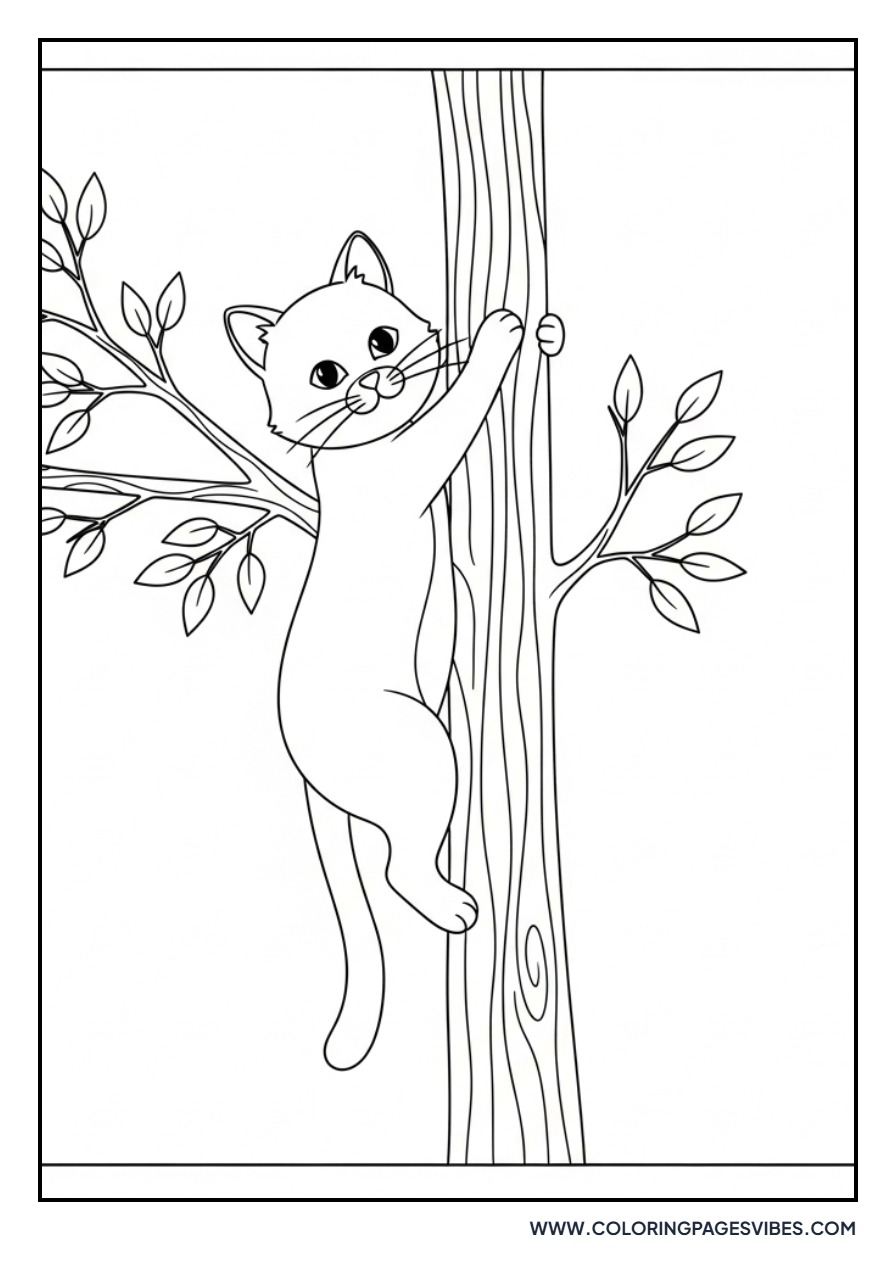 Cartoon Cat Climbing Tree