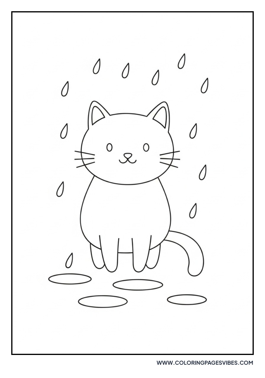 Cartoon Cat in Rain