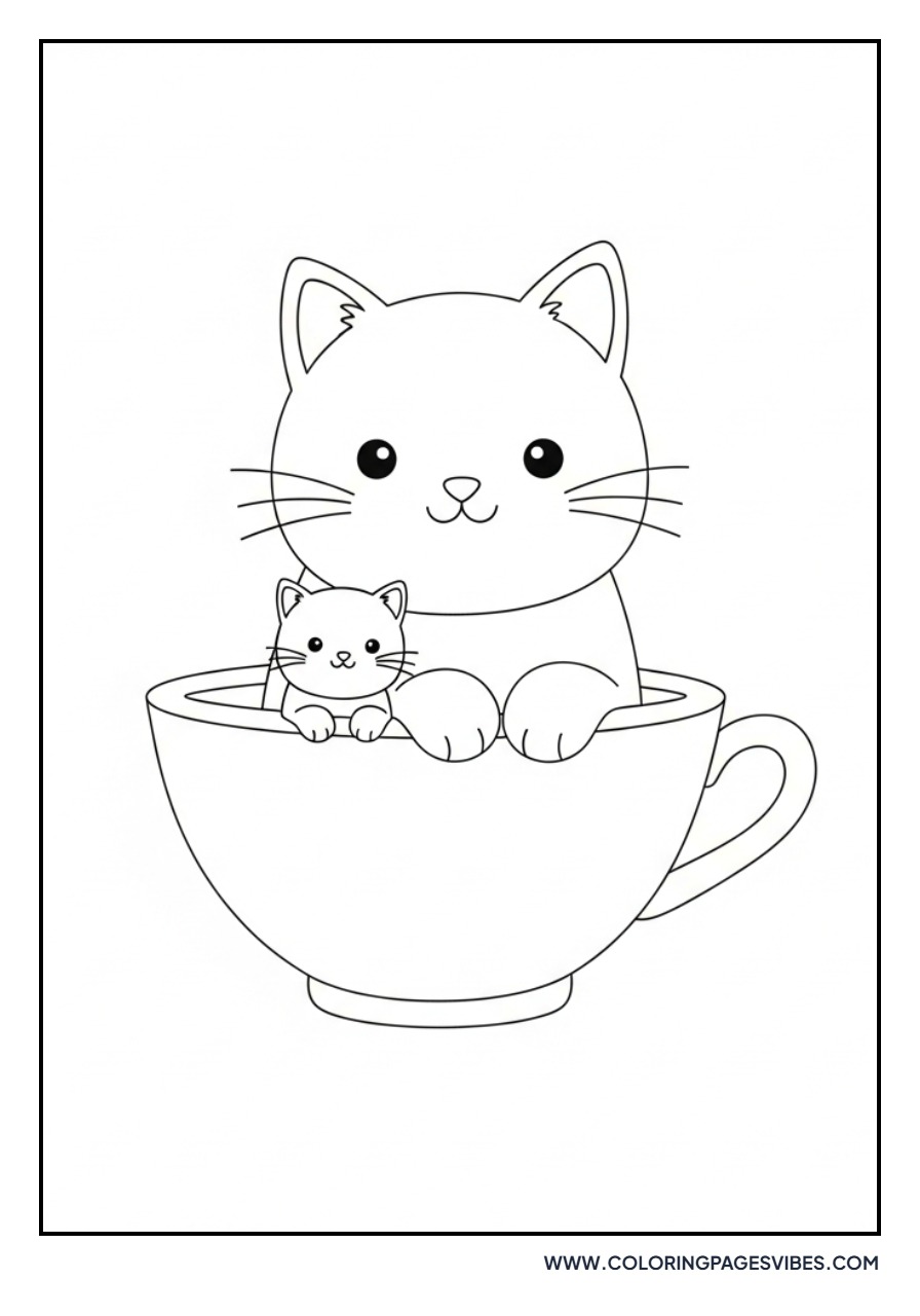 Cartoon Cat in Tea Cup