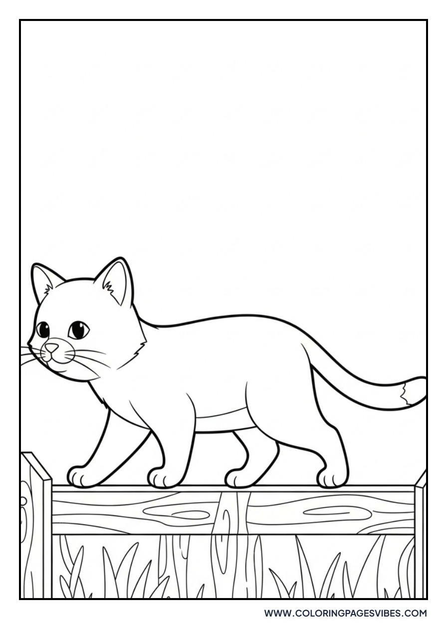 Cartoon Cat on Fence
