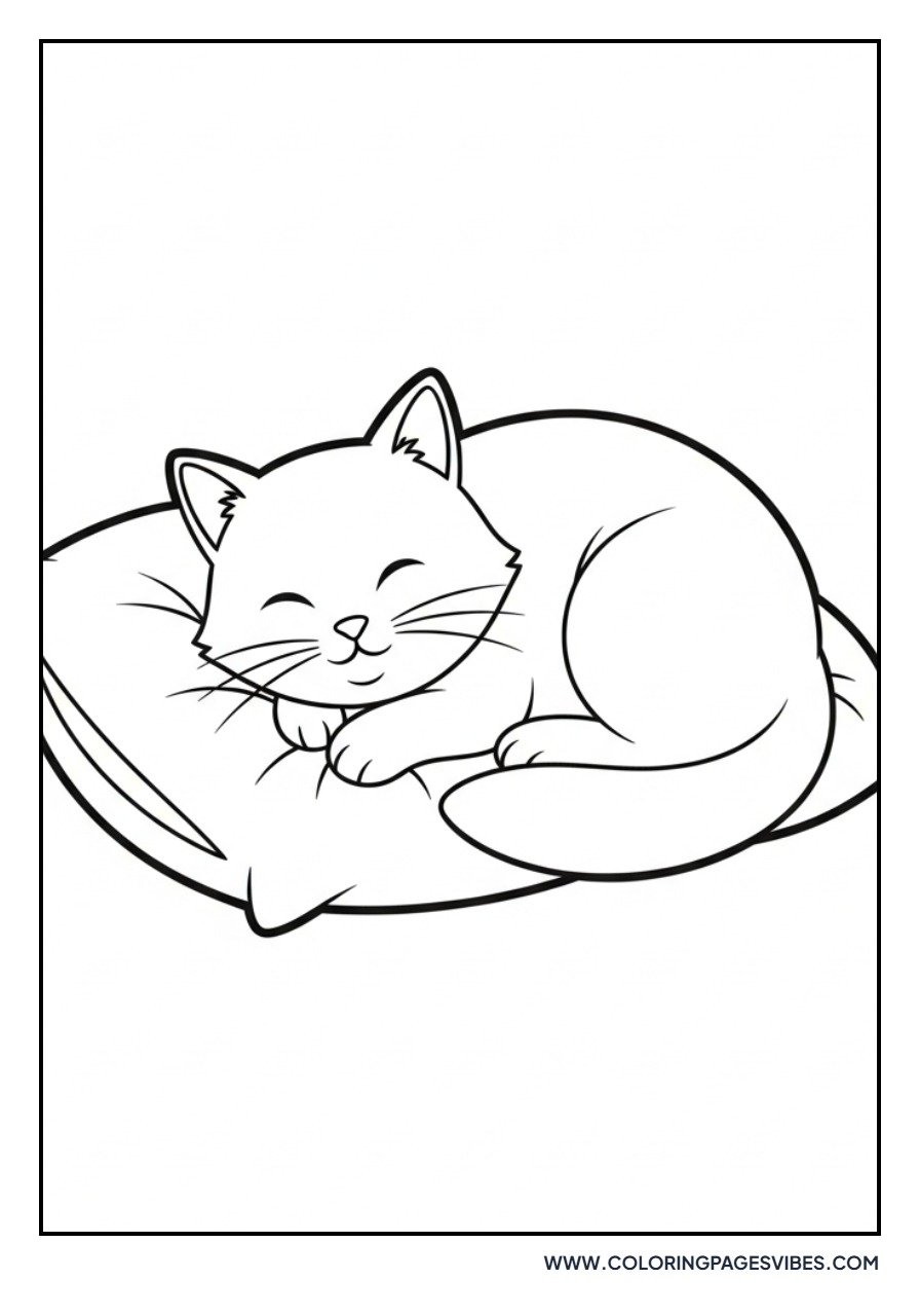 Cartoon Cat on Pillow
