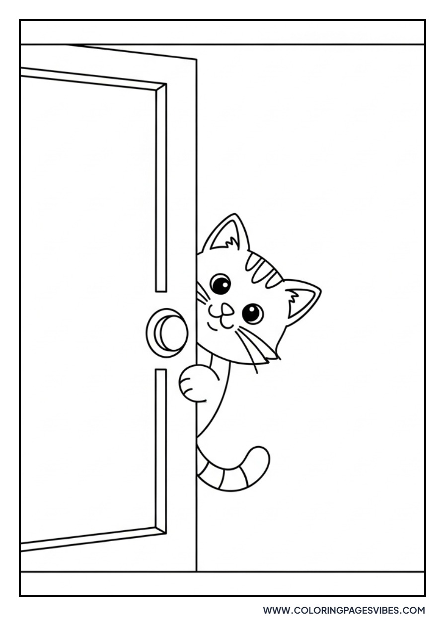 Cartoon Cat Peeking Through Door