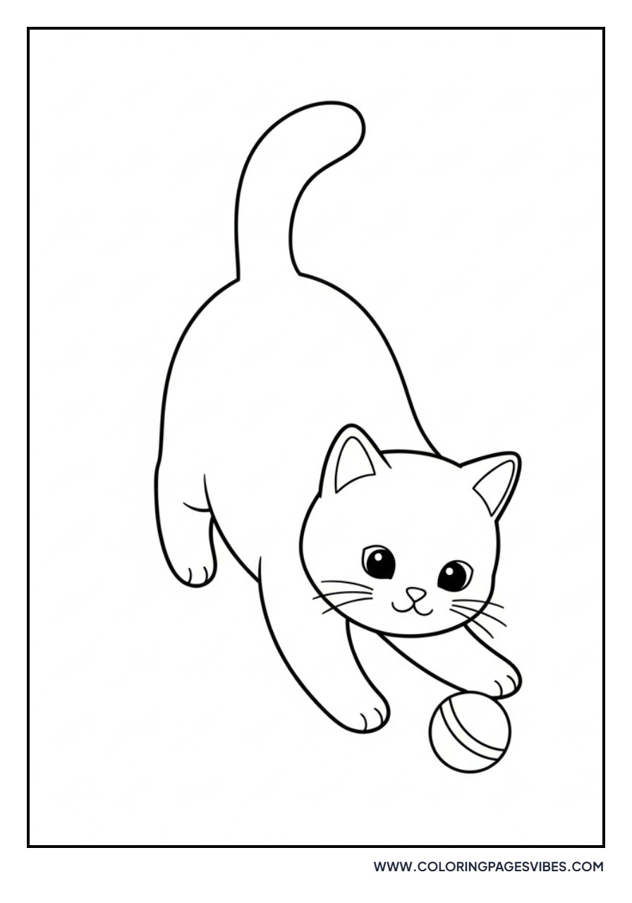 Cartoon Cat Playing Ball