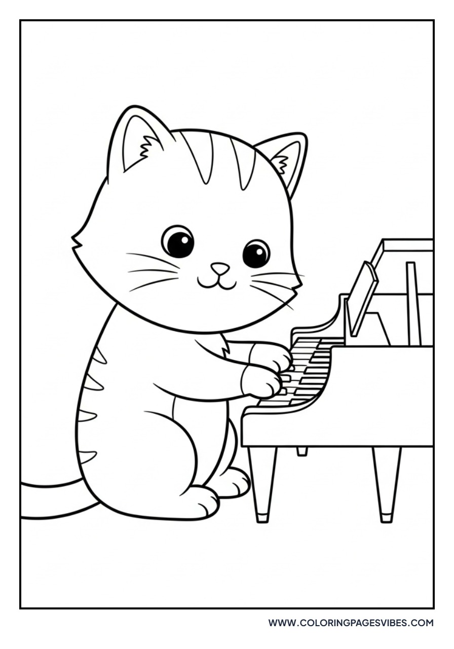 Cartoon Cat Playing Piano
