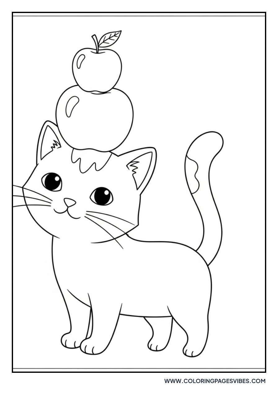 Cartoon Cat with Apple