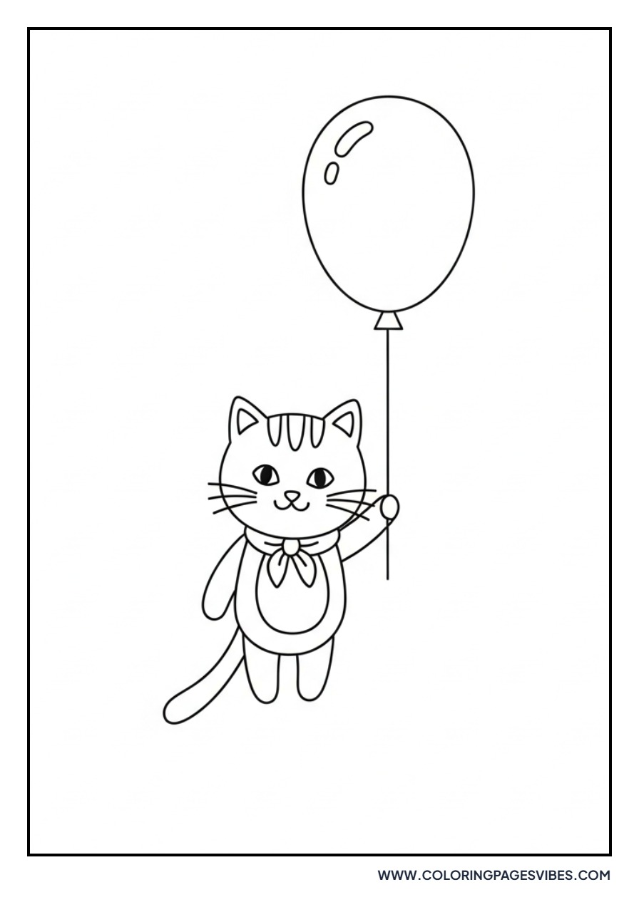 Cartoon Cat with Balloon